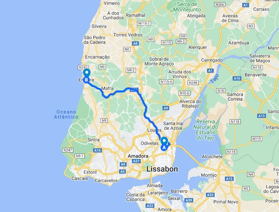 Anreise Lissabon Ericeira